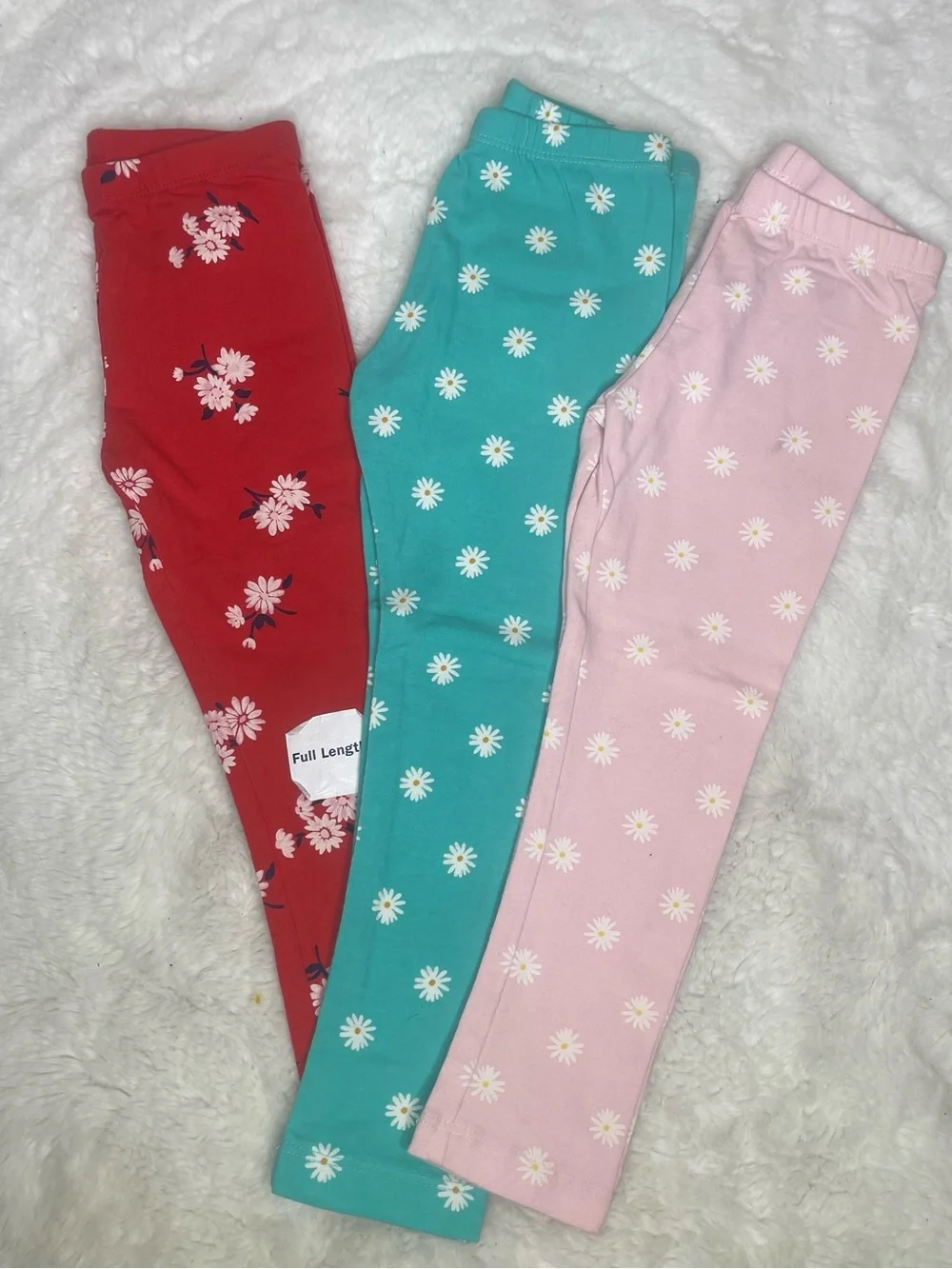 Daisy Print Girls' Leggings Trio -burnt orange, Teal & Pink